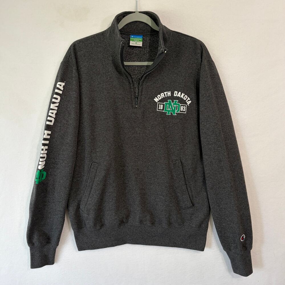 North Dakota Collage Sweatshirt Men's Medium Champion 1/4 Zip Fleece VINTAGE